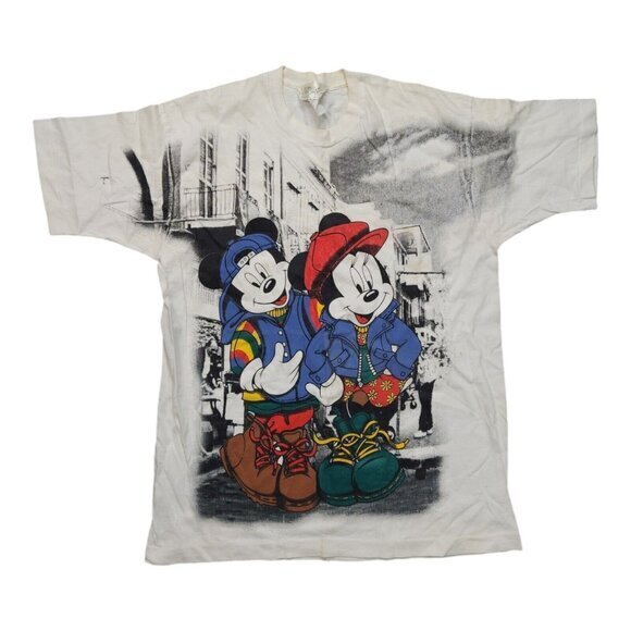 Vintage Mickey Minnie Mouse T Shirt Hip Hop One SIze Doc Martens 90s Jerry Leigh - Picture 1 of 9